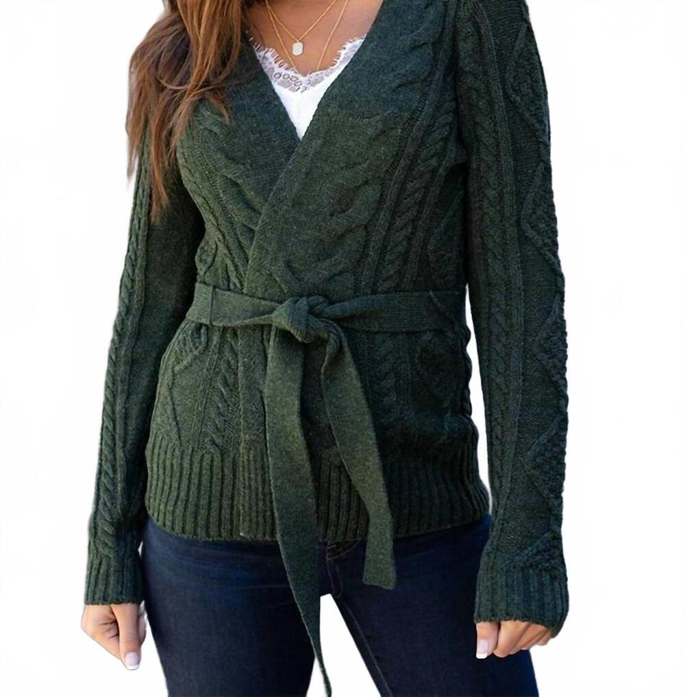NEW GRACE AND LACE belted cable cardigan in green